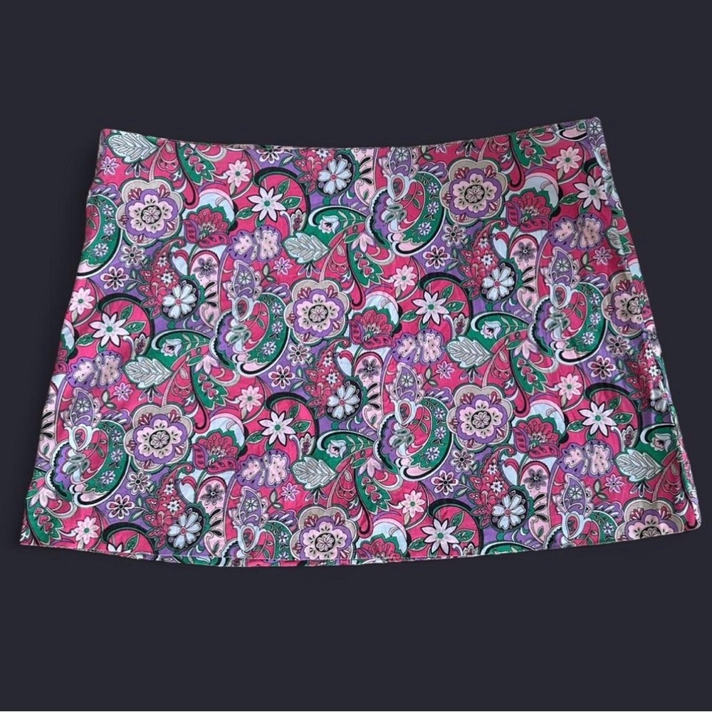 Bisou Bisou Pink and Green Floral Mini Skirt
